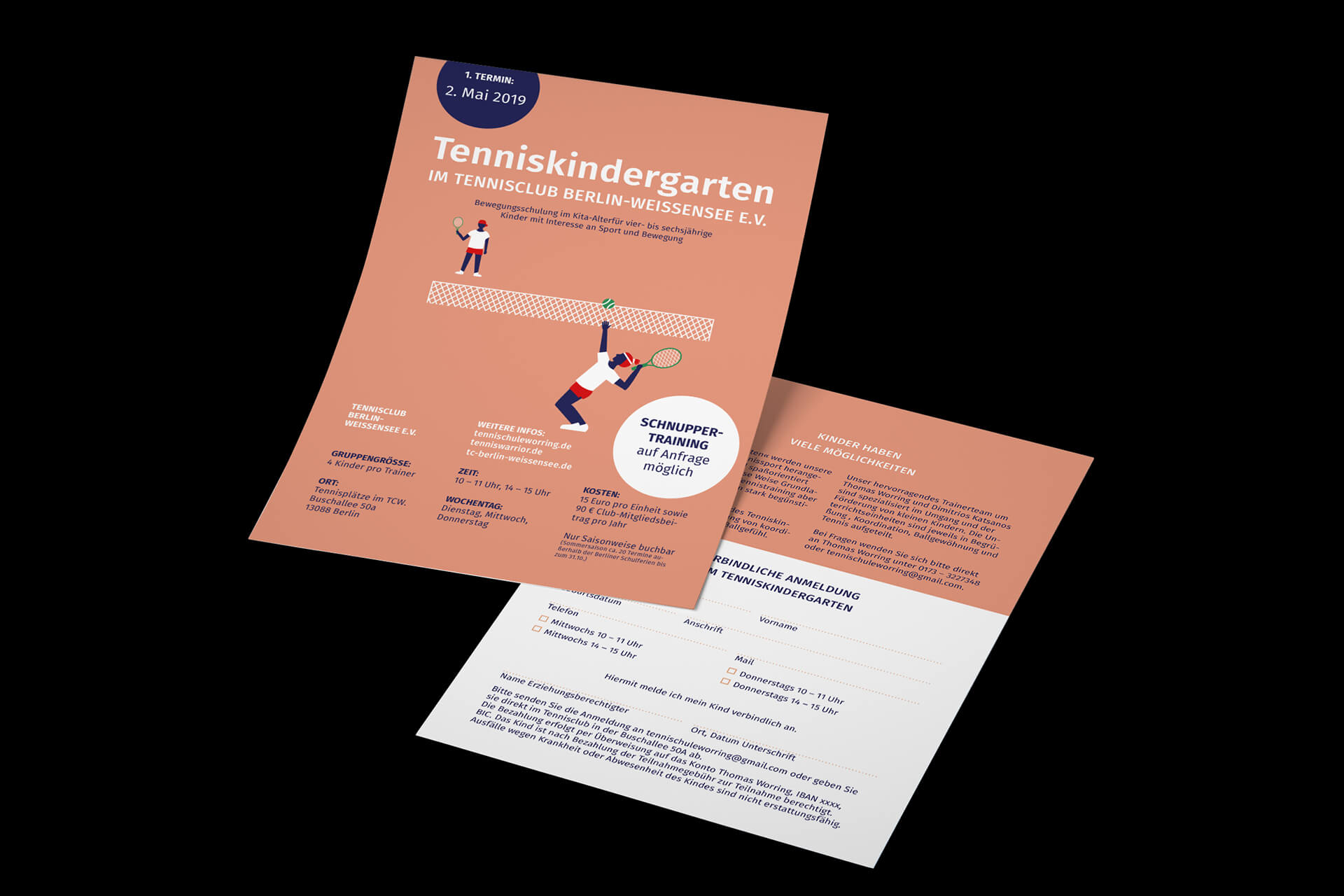 Denken und Handeln Flyer Tennis Kindergarten Tennisclub Berlin Weißensee Illustration Infografik Layoud Grafik Design Gestaltung Printgestaltung Visuelle Kommunikation Print Werbung